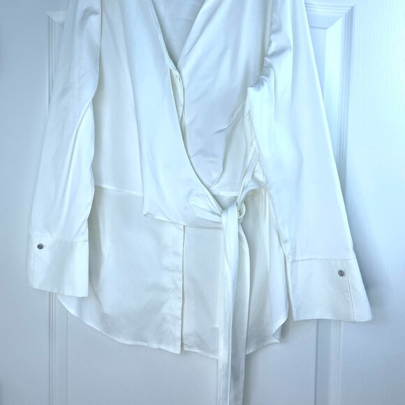Chico’s Black Label White Wrap Women Blouse with Tie Waist Size 3 (XL, US 16-18) - Picture 3 of 12
